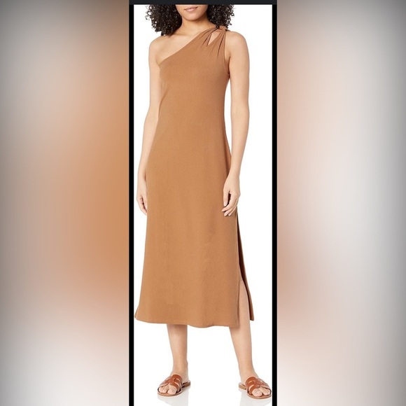 The Drop Mickey Loose-fit One-Shoulder Cutout Rib Knit Maxi Dress NWT 3x Tan fem - Picture 1 of 7